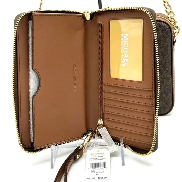 Michael Kors Large EW Crossbody Bag & JST LG Flat MF Phone Case Wallet Brown